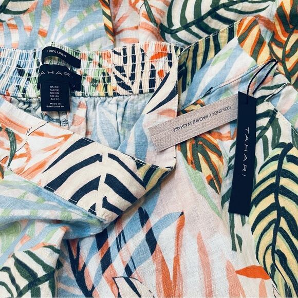 NWT TAHARI Tropical Palm Linen Angled Pocket Cropped Pants 1X - Picture 2 of 3